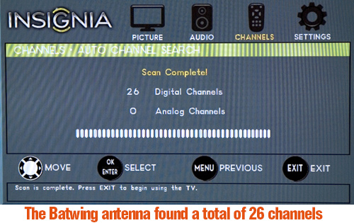 TV channels found by winegard batwing antenna
